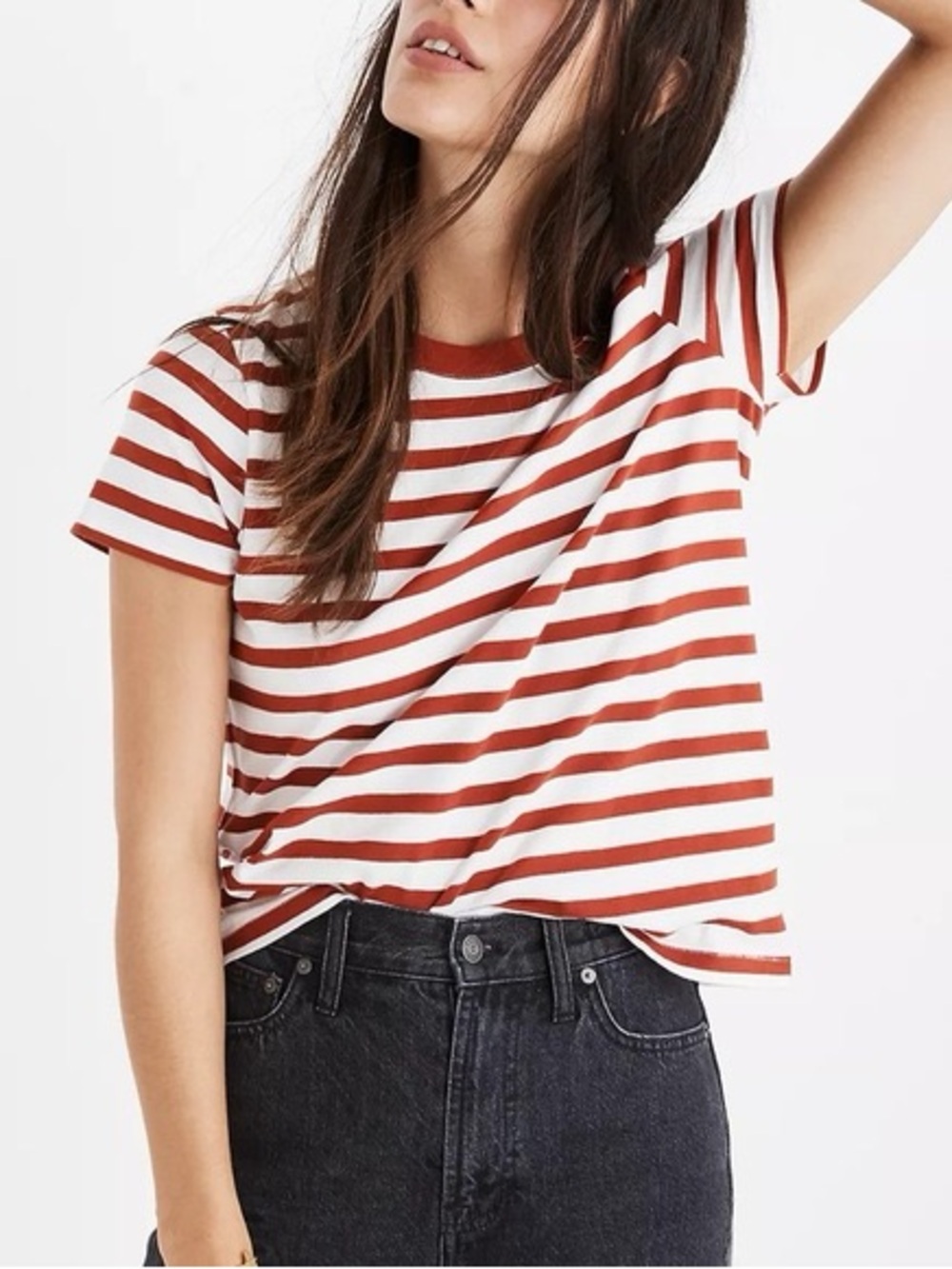 Madewell north side vintage Striped Crewneck Tee - Rust & White large